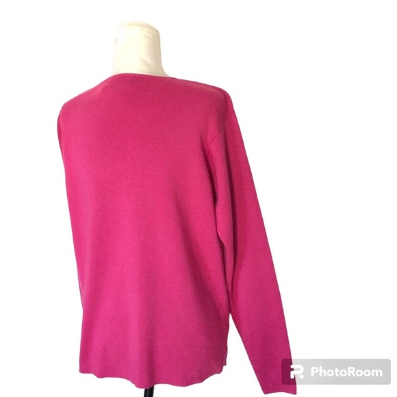 🆕 Ellen Tracy Wool Silk Cardigan Pink V Neck Sweater Size L - Picture 6 of 9